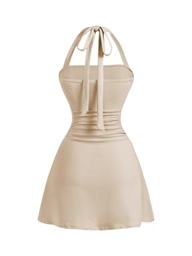 SOLY HUX Women's Summer Halter Mini Dress Backless Sleeveless Ruched A Line Graduation Dresses Sundress Back to School2