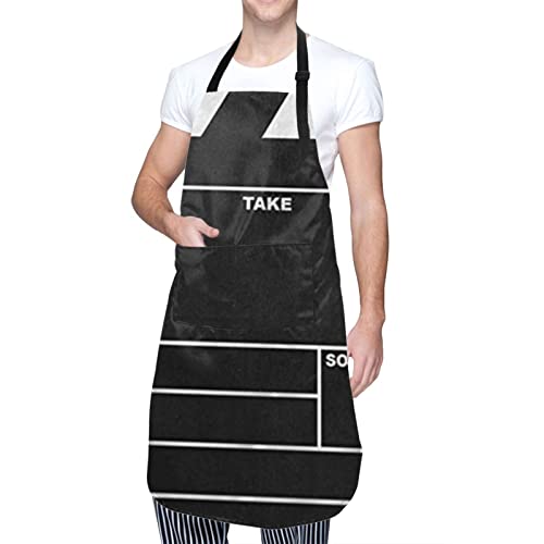 Ahdyr Delantal negro de tablilla de película clásica, delantal de cocina ajustable impermeable, delantal de Chef de cocina para hombres y mujeres