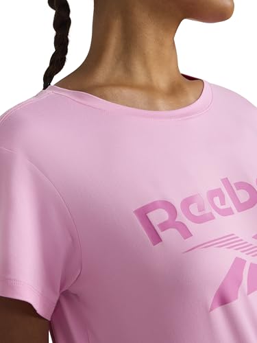 Reebok Women’s Lockup Striped Cropped Crewneck T-Shirt, Standard Fit, Lightweight Stretch Poly Performance Fabric, Lilac Chiffon, Medium - image 4