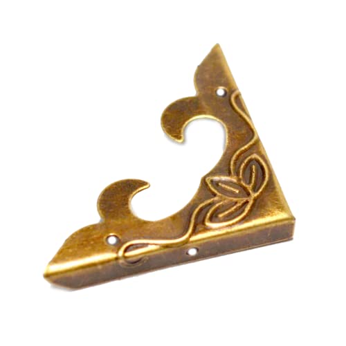 Image of 20 Pcs Vintage Bronze Corner Protectors Decorative Metal Edge Covers Antique Safety Guards Retro Right Angle Bracket with Nails for Furniture Edge Wood Case Corner Jewelry Box (Side Length:1-1 /4 inch)