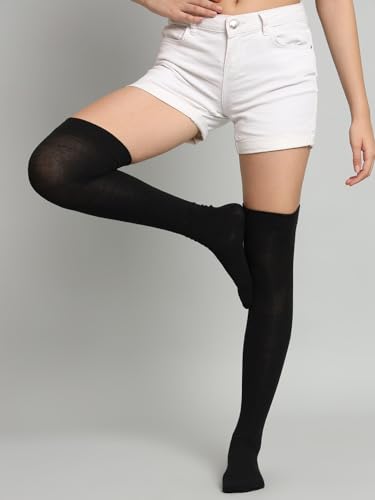 Image of TRAZO Women's Thigh High Socks Over the Knee High Knitted Casual Boot Socks, Stiped Long Fashionable Stockings (Pack of 2)