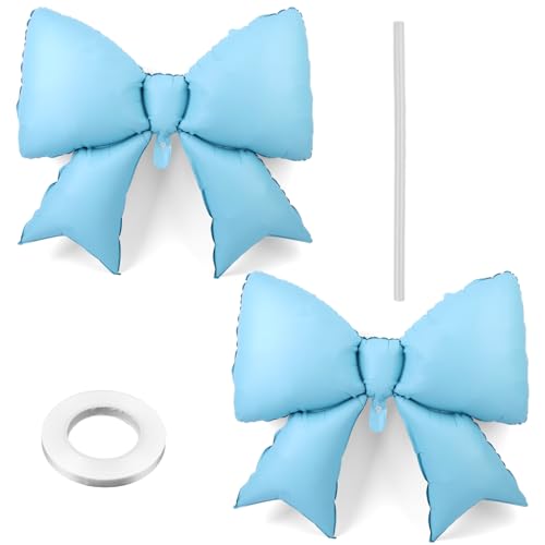 Image of 2pcs Large Bow Balloons, Bow Themed Party Decorations Elegant Coquette Balloons for Coquette Birthday Wedding Engagement Party Decoration (blue)