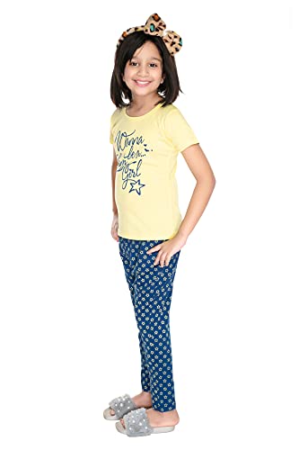 Image of COOLIO Girls Pajama Set Cotton Top & Printed Pyjama Pant Set