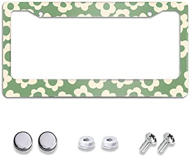 Vintage Groovy Flowers License Plate Frames Decorative Metal Personalize Front Car Tag Frames Aluminum License Plate Holder for Standard Us Canada 6 x 12 Inch