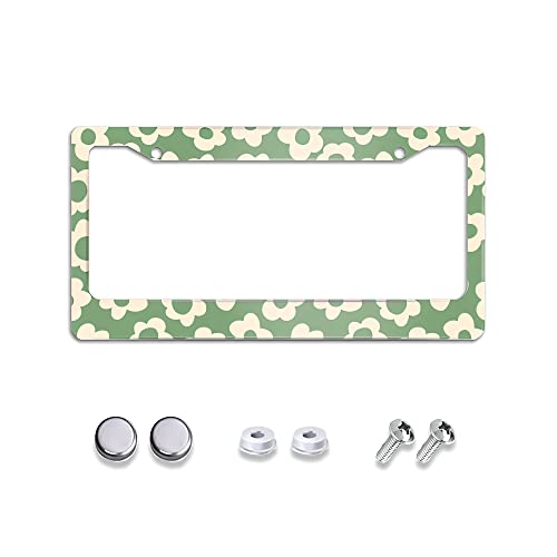 Vintage Groovy Flowers License Plate Frames Decorative Metal Personalize Front Car Tag Frames Aluminum License Plate Holder For Standard Us Canada 6 X 12 Inch #TOP3