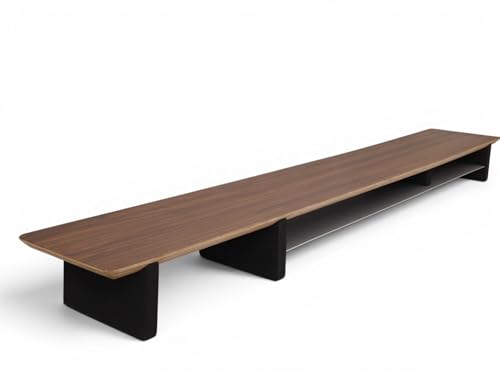 Image of Desk Shelf with Aluminum Under-Shelf | Single Monitor Riser | Office Desk Storage | Grovemade Inspired | DARK WALNUT | FULL UNDERSHELF | 147 cms