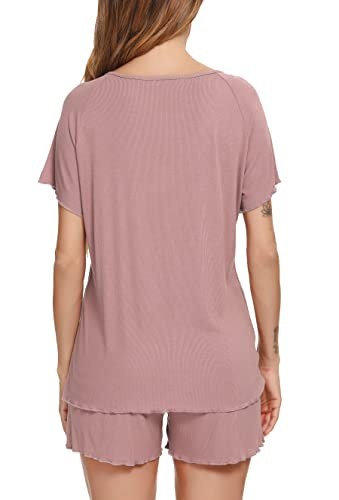 Vlazom Women Pyjamas Set, Button Down Pj's Sets Soft Lounge Sets Chic 2 Piece Top and Shorts for Loungewear Sleepwear