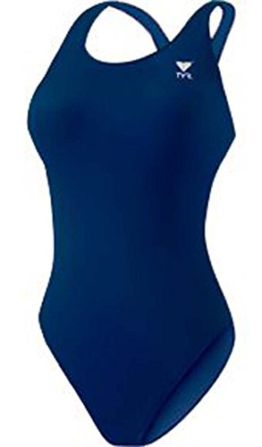Maillot de bain TYR fille bleu marine confortable qui ne se détend pas à la piscine