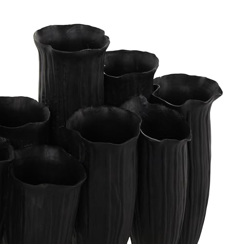 Image of Deco 79 Ceramic Abstract Decorative Vase Floral Inspired 10 Openings Centerpiece Vase with Linear Grooves, Flower Vase for Home Decoration 13 inch x 5 inch x 11 inch, Black