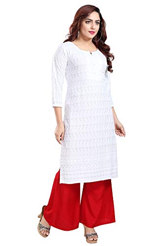 Image of DARIKA Women's Cotton Chikankari Straight Kurti Multiple Color in from Small to Plus Size.