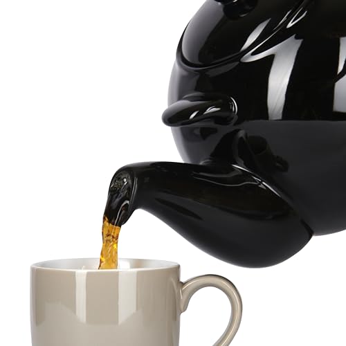 London Pottery Globe Extra Large Teapot with Strainer, Ceramic, Gloss Black, 10 Cup (3 Litre)