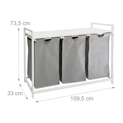 Panier à linge 3 bacs amovibles gris et blanc Relaxdays - 5
