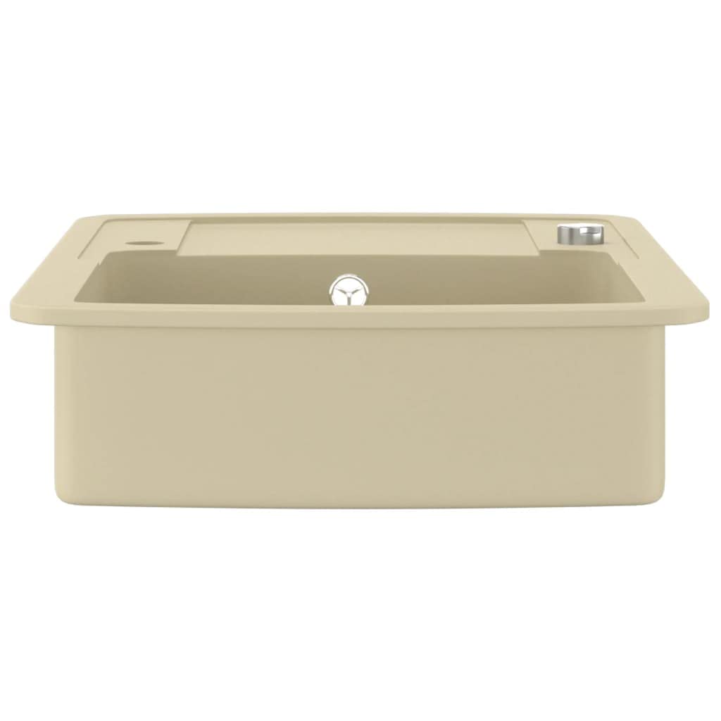 Fregadero individual de granito beige de 80% cuarzo y resina, 780 x 500 x 310 mm, reversible, para cocina y lavadero con cesta colador y resistente al calor hasta 280 °C
