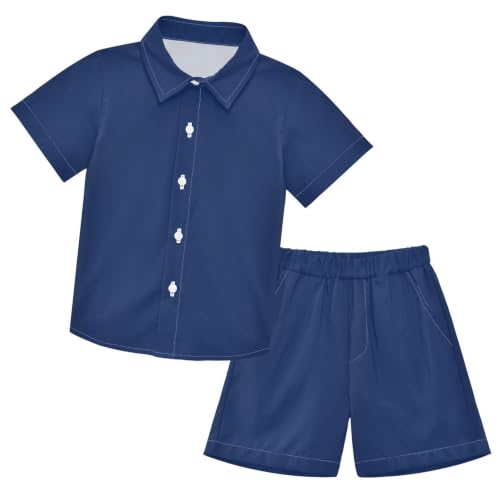 Image of 3T Toddler Boy Shorts Set Teal Hawaiian Button Down Shirts Summer Outfits for Little Boy