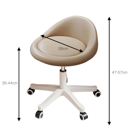Image of Rolling Stool Chair with Backrest, Round PU Leather Adjustable Height Hydraulic Swivel Rolling Stool for Spa Salon Tattoo Massage Doctor Dental Medical Office Khaki Set of 2