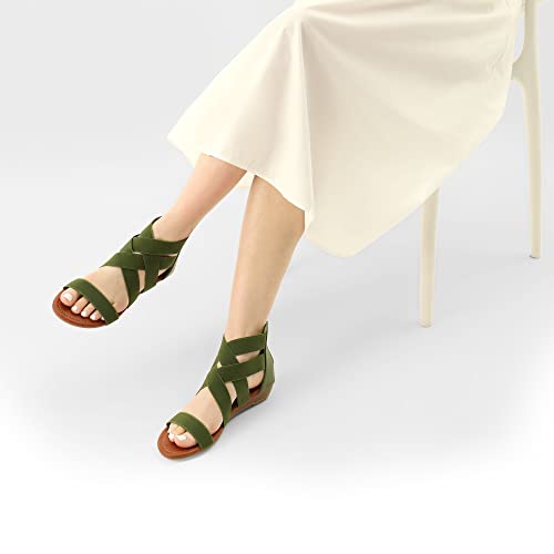Dream Pairs Womens Elastica8 Ankle Strap Low Wedges Casual Dressy Summer Flat Sandals Cute Gladiator Shoes Army/Green - 7.5 #TOP4