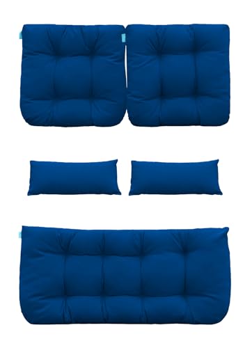 Image of QILLOWAY Outdoor Wicker Cushion Set of 5 - Waterproof Fade Resistant Patio Furniture Cushions, Loveseat 2 U-Shape 2 Lumbar Pillows for Porch, Bench, Backyard, Garden, Royal Blue