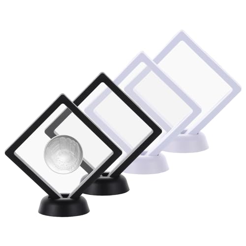 Image of 3D Floating Frame Display Cases, 4pcs Transparent PE Film Jewelry Storage Case for Bracelet Necklace Earrings Rings, Suspension Display Stands for Coin Medal Artefact Chip, 3.54''x3.54''
