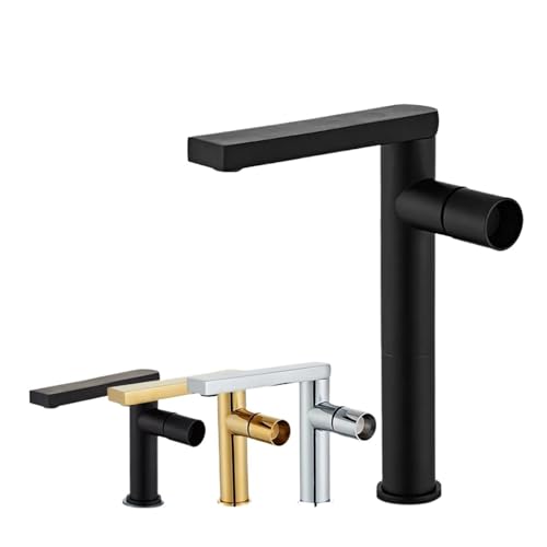 Mitigeur noir poli robinet de lavabo haut doré moderne - 3