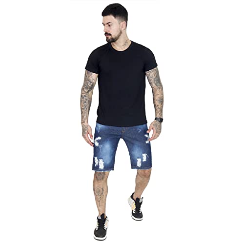 Kit 3 Bermudas Jeans Destroyed (Médio Marmorizado - Claro - Escura, 44)