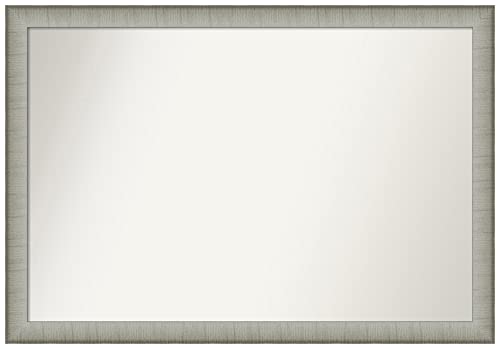 Amanti Art Silver Bathroom Mirror for Over Sink, 27x39 Elegant Brushed Pewter Narrow Rectangle Vanity Mirror, Large Casual Frame, Hangs Horizonally and Vertically, Bathroom Wall Decor, Non-Beveled