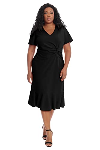 London Times Women's V-Neck Polished Flounce Hem Twist Waist Detail Feminine Office Event Guest of4