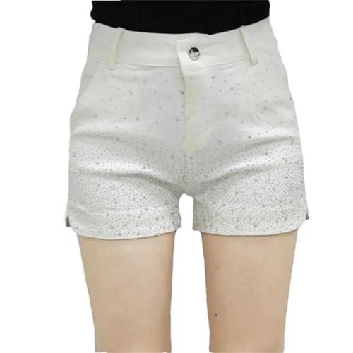 Short en jean femme blanc taille haute slim streetwear Wjnvfioo M