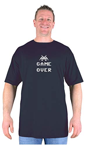 Big Mens Black Game Over T Shirt Funny Cotton Retro Large Kingsize for Sizes 2XL 3XL 4XL 5XL 6XL 7XL 8XL, Size : 7XL