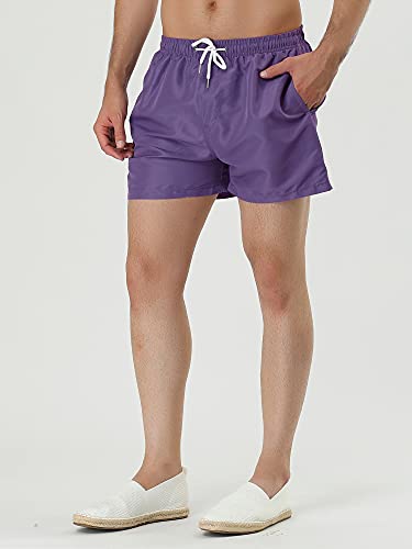 Lars Amadeus Men's Summer Drawstring Waist Solid Color Mesh Lining Swimming Board Shorts4