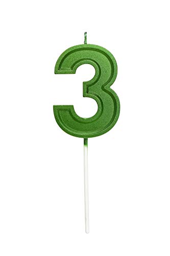 2.76 Inches Large Number Candles Birthday Candles Cake Numeral Candles Topper Decoration for Birthday Celebration Reunions Anniversary Party Supplies (Green Number 3)
