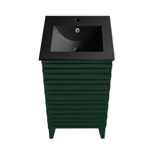 Image of Swiss Madison Cascade 18 inch Freestanding Bathroom Vanity in Green Oak with Black Sink Top