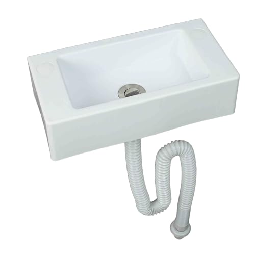 Lavabo a Parete Bianco, Lavatoio da Parete, Resistente Agli Agenti Atmosferici 40x20x11 cm per Cucina Garage Lavanderia Giardino Ambienti Esterni ed Interni 150cm Conduttura Fognaria