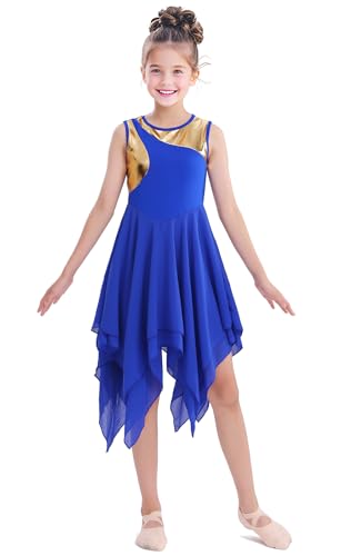 yrsZX Girl\'s Praise Dance Overlays Dress Tunic Irregular Flowy Skirt Worship Liturgical Lyrical Dance Costume Royal Blue, Tag 160 - Thumbnail 5