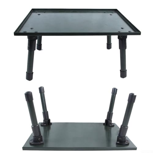 HEBEOT Table de bivouac pour pêche à la carpe avec plateau en alliage d'aluminium et pieds pliables réglables, pieds antidérapants, design léger pour pêcheurs, station de pêche portable à plat (vert