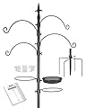 iBorn Bird Feeders Hanging Station Wild Bird Feeding Station Pole Stand Outdoors Heavy Duty with Removable Seed Tray Water Bird Bath, 87 Inch in Height, 4-Hooks, 5-Prong Pole Stabilizer, Screw-in