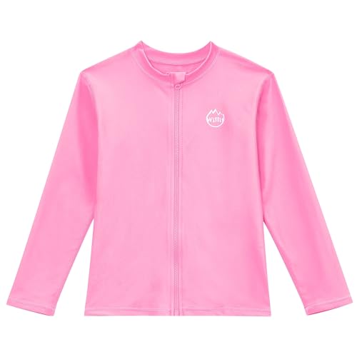 Willit Boys Rash Guard Swim Shirt Long Sleeve Baby/Toddler Girls UPF 50+ Sun Protection Shirt Quick Dry Pink 7 T