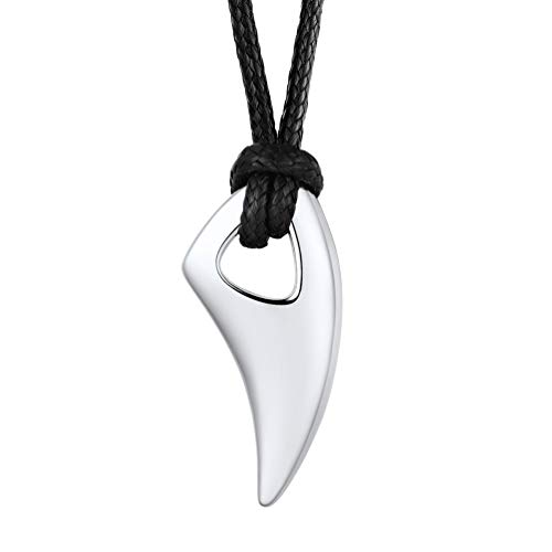 PROSTEEL Stainless Steel Pendant Necklace for Men Women, Cool Punk Shark Teeth Necklace, Cross Necklace, Star Of David Necklace, Black Leather Cord, Come Box A: Silver-Shark Teeth 20.0 Inche