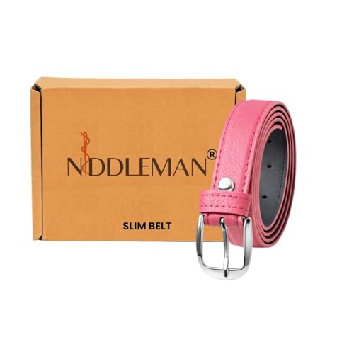 Image of Vegan Leather Belt for Women, 2 cm Slim, Metal Buckle, Lightweight, Premium Stitching, Casual & Formal Wear