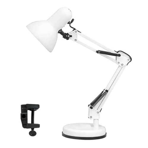 Luminária de Mesa Articulável Abajur com Garra e Base Leitura Estudo Quarto Articulada Preta Bivolt 110V 220V com Interruptor (BRANCO)