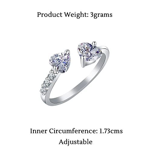 Yellow Chimes Valentine Gift for Girls Crystal Rings For Women | Adjustable Silver Ring Love Heart Ring | Valentine Special Finger Ring for Girls | Birthday Anniversary Gift For Girlfriend Wife