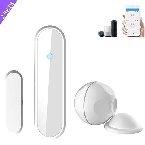 Sistema de alarma de seguridad, detector de imán inteligente para puerta de ventana Funciona con Alexa Google Home IFTTT + detector de movimiento automático, bola magnética