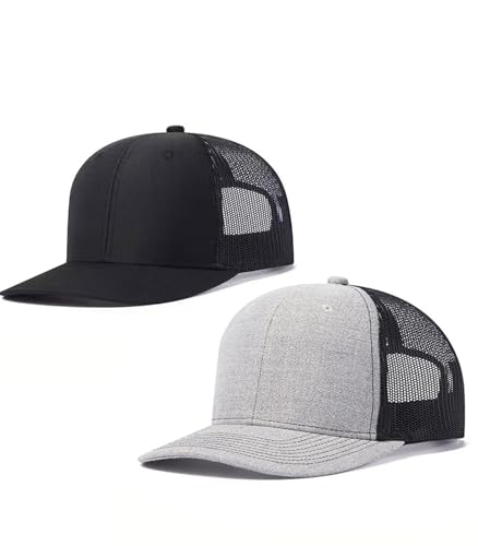 Image of 2-Pack Breathable Mesh Snapback Trucker Hats, Adjustable Baseball Caps for Men Women, Cotton-Poly Twill Outdoor
