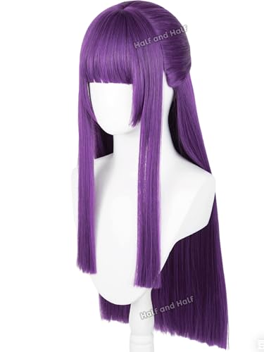 Image of Fer-n Cosplay Wig 29'' Long Straight Anime Deep Purple Wigs with Bangs | Dark Purple Wig Synthetic Hair for Women Halloween Costume Party