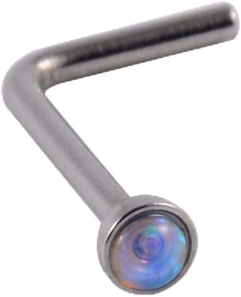 Nose Stud Piercing 22 Gauge 14K Gold-Filled - Simple L-Shaped Nose Stud With White Opal - Unique Gold Nose Stud Pin - Handmade Body Jewelry for Women Men Teens - Dainty Gold Nostril Stud