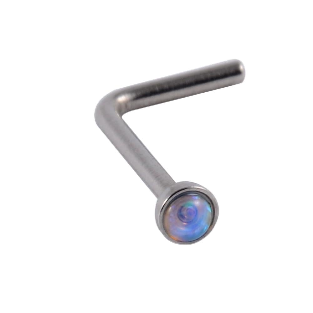 Nose Stud Piercing 22 Gauge 14K Gold-Filled - Simple L-Shaped Nose Stud With White Opal - Unique Gold Nose Stud Pin - Handmade Body Jewelry for Women Men Teens - Dainty Gold Nostril Stud