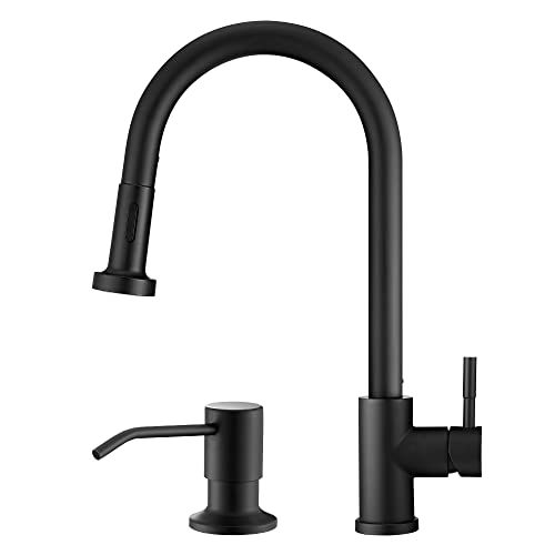 Kitchen Faucet Set,Kitchen Sink Faucets With Pull Down Sprayer And Soap Dispenser,High Arc Tall Modern Single Handle Stainless Steel With 2 Modes,Grifos De Cocina,Matte Black #TOP4
