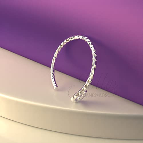 Silver Faux Nose Ring - Dainty 8Mm Hoop 20 Gauge Hammered Silver Clip On Nose Piercing – Snug 925 Sterling Silver Fake Nose Rings – Body Jewelry Piercing Hoops – Gift Ready Purchase #TOP3