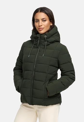MARIKOO Damen Winterjacke warme Steppjacke mit Kapuze Tayenaa 16 Dark Olive Gr. M