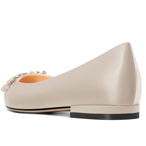 NobleOnly Womens Low Heel Close Pointed Toe Slip-on Rhinestone Crystal Flats Shoes Dress Casual Office Satin Pumps 0.4 Inches Heels3
