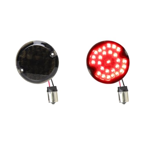 MotoParAcc 1156 Rear Red LED Turn Signals With Smoked Lens, 3 1/4 Inch Flat Motorcycle Brake Taillights for Harley Touring Road King Electra Glide Softail Ultra Classic Ultra Limited - 2Pcs